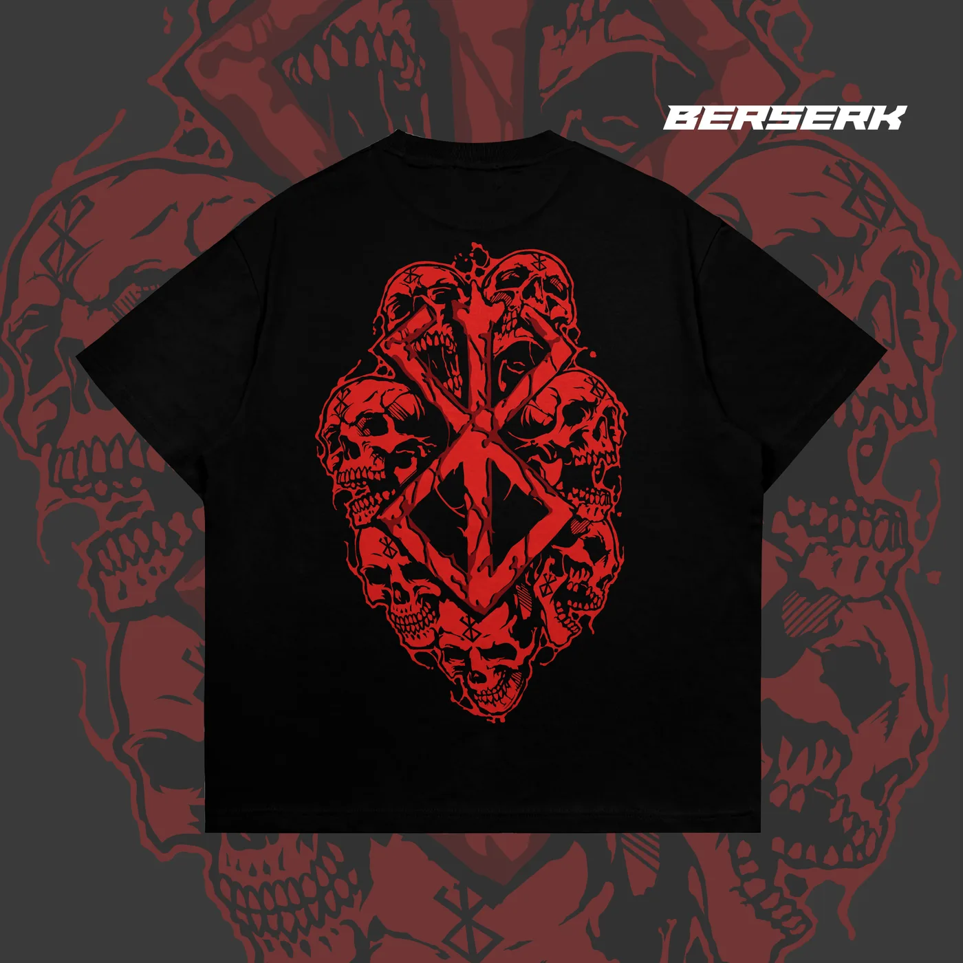 Bezerk Skulls Shirt (Black), back view